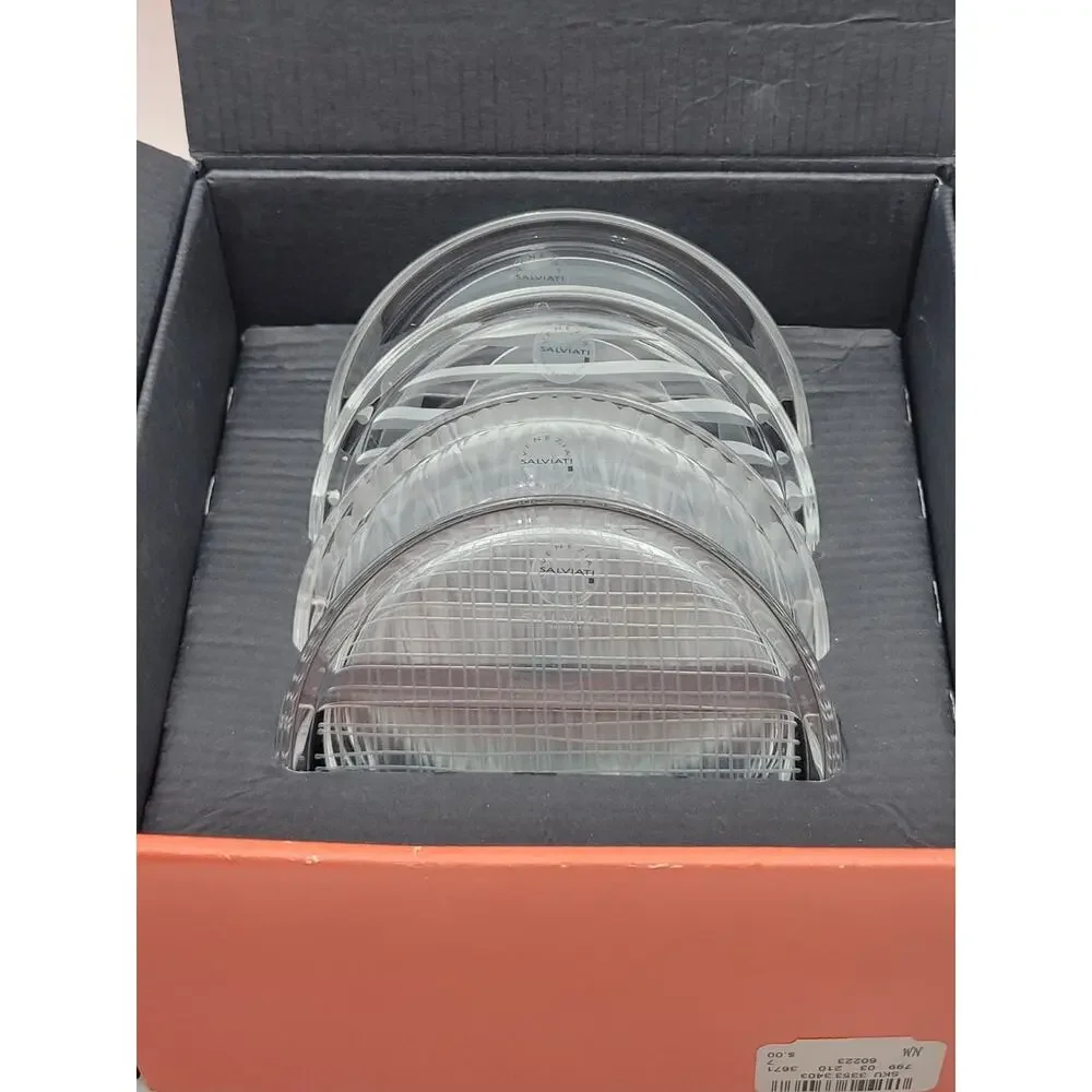 Salviati Venezia Set of 4 Crystal Coasters Art Glass with Box Vintage Italy